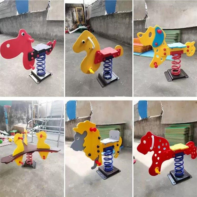 幼儿园户外公园广场摇马儿童塑料玩具弹簧摇摇乐动物卡通造型木马