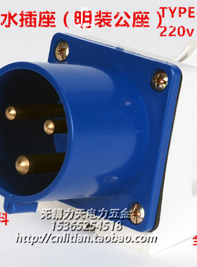 TYPE-523 防水IP44航空工业插座(明装反插式)3芯32A 220V 2P+E 6H