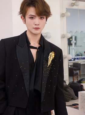 刘端端同款商务轻熟风黑色重工钉珠西装男高级感休闲男团西服潮流