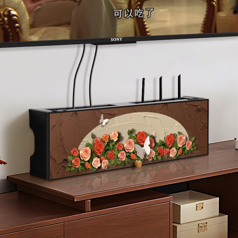 中古风免打孔光猫路由器放置架收纳盒插排电线 线遮挡遮丑wifi置