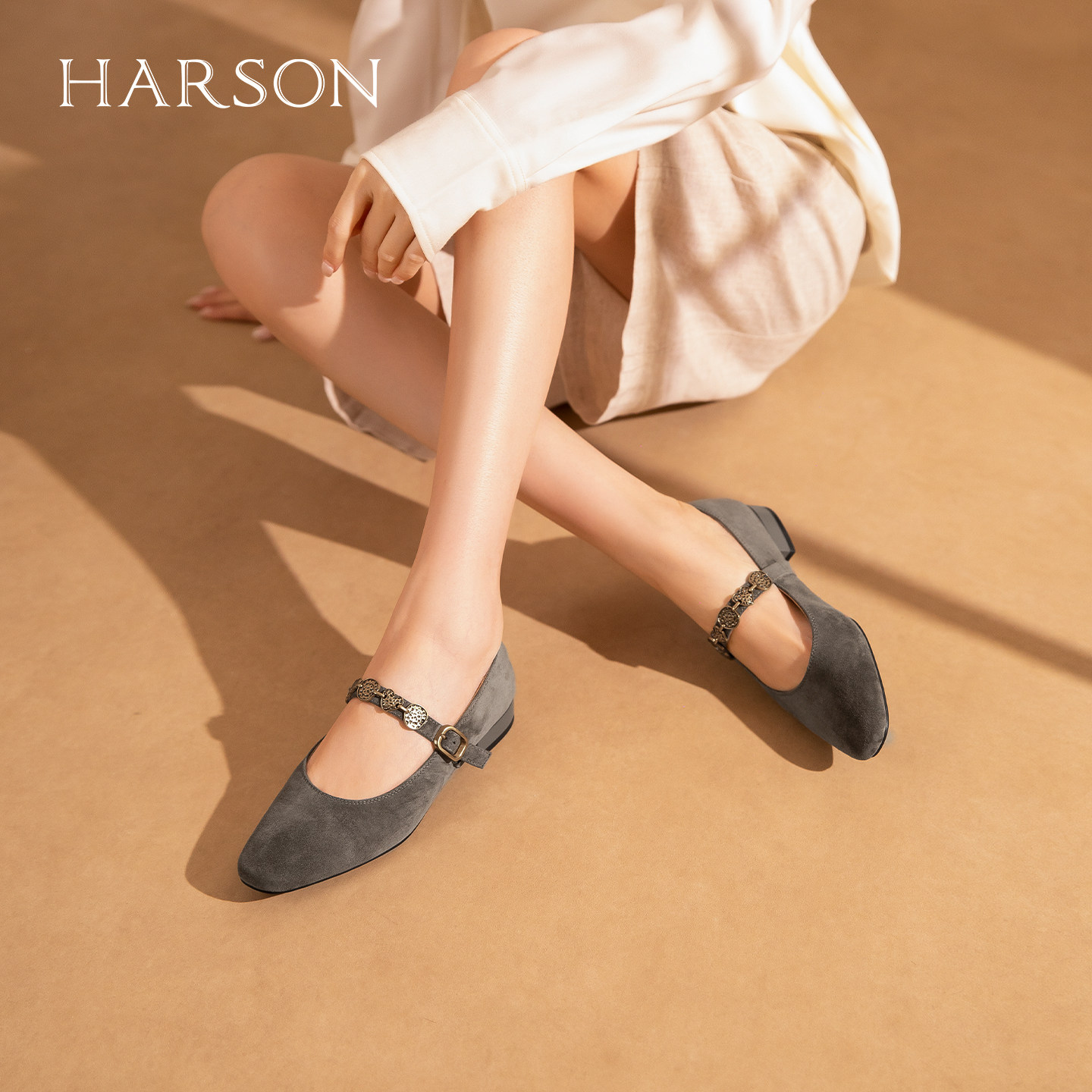 哈森玛丽珍鞋绒面低跟方头一字带通勤百搭2026春季新款HWS260129,女鞋,玛丽珍鞋,淘宝优惠券,粉丝福利购,淘宝优惠卷
