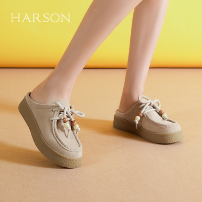 哈森懒人厚底包头半拖时尚串珠一脚蹬便捷舒适夏季拖鞋HCM253101