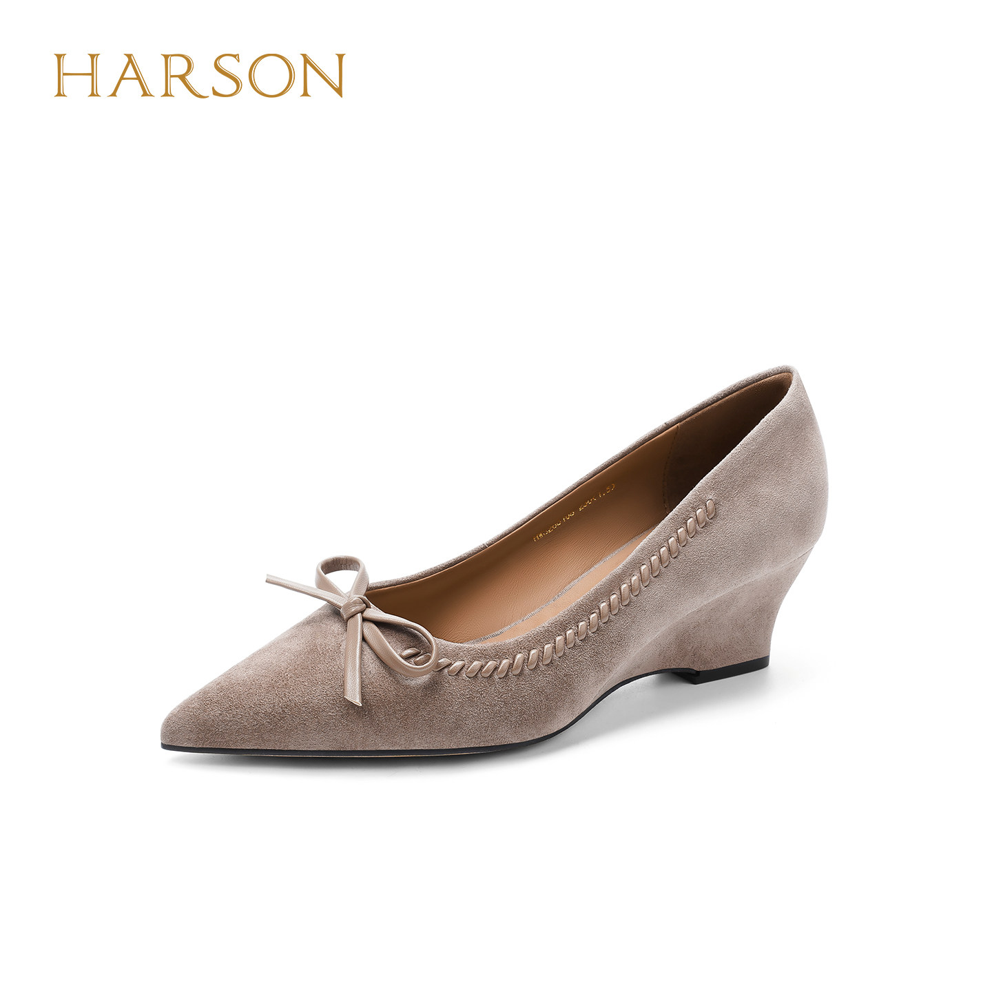 哈森尖头蝴蝶结浅口单鞋坡跟一脚蹬高跟鞋女2026春新款HWS26