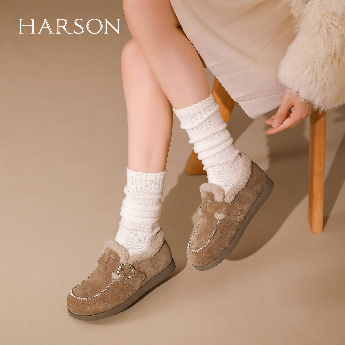 哈森勃肯鞋毛毛鞋休闲加绒保暖棉鞋深口女鞋2025冬新款HWL250179,女鞋,勃肯鞋/软木鞋,淘宝优惠券,粉丝福利购,淘宝优惠卷