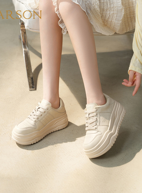 哈森2025秋新款厚底增高小白鞋百搭休闲运动板鞋松糕底HWCL250125