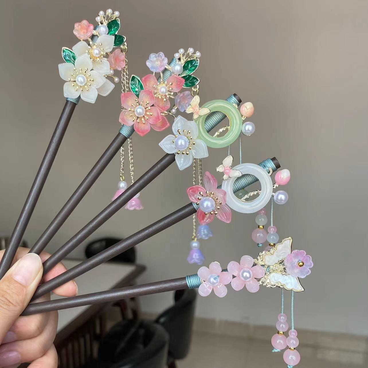 古风汉服黑檀木发簪新中式高级感旗袍盘发簪子复古步摇简约木簪子