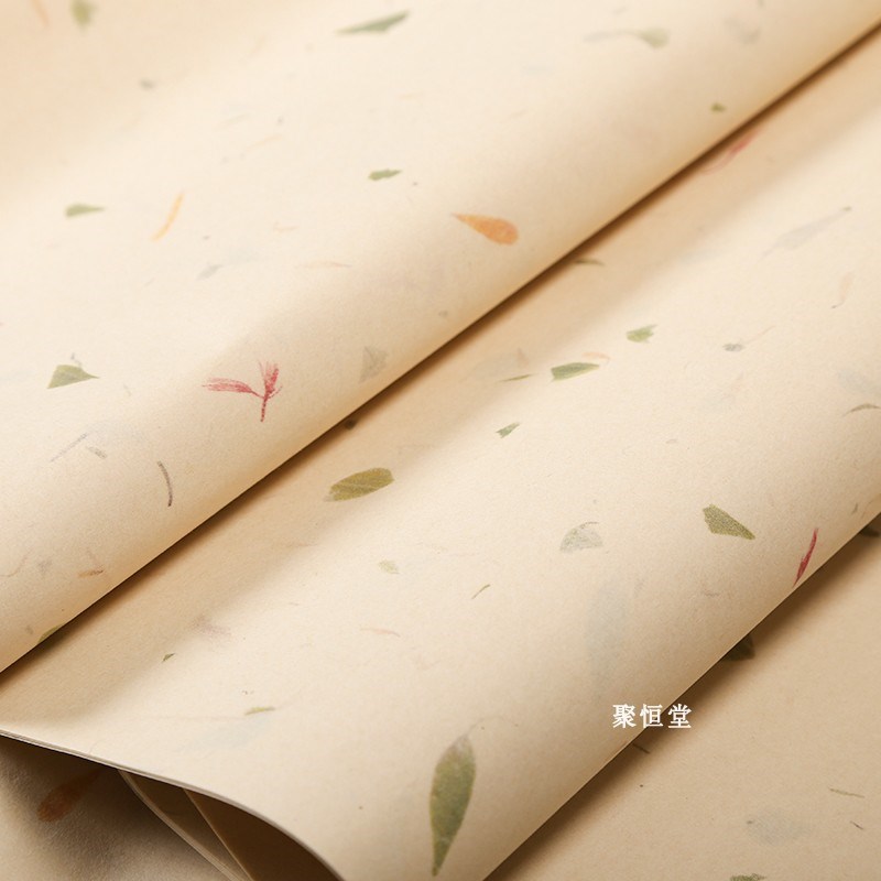 安徽半生半熟红花茶叶花草宣纸书法纸毛笔书法创作复古纸