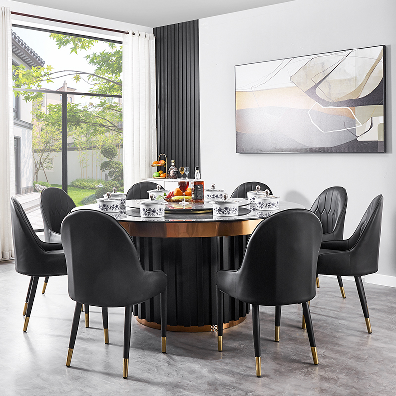 大圆餐桌商用多人小涮锅火锅桌椅一人一锅小火锅电磁炉一体火锅桌