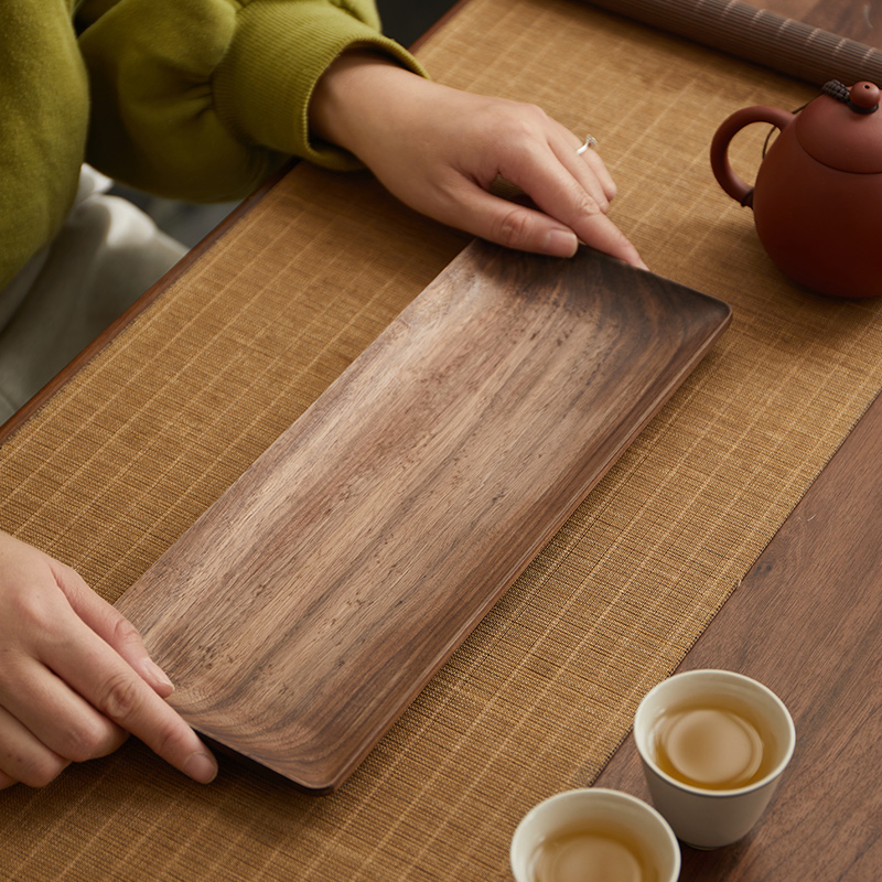 黑胡桃木整块实木茶盘中式干泡茶盘木质茶具托盘日X式放牛排糕点