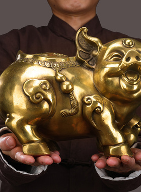 纯铜猪摆件一对招财金猪家居客厅大气装饰品O摆设生肖猪工艺品摆