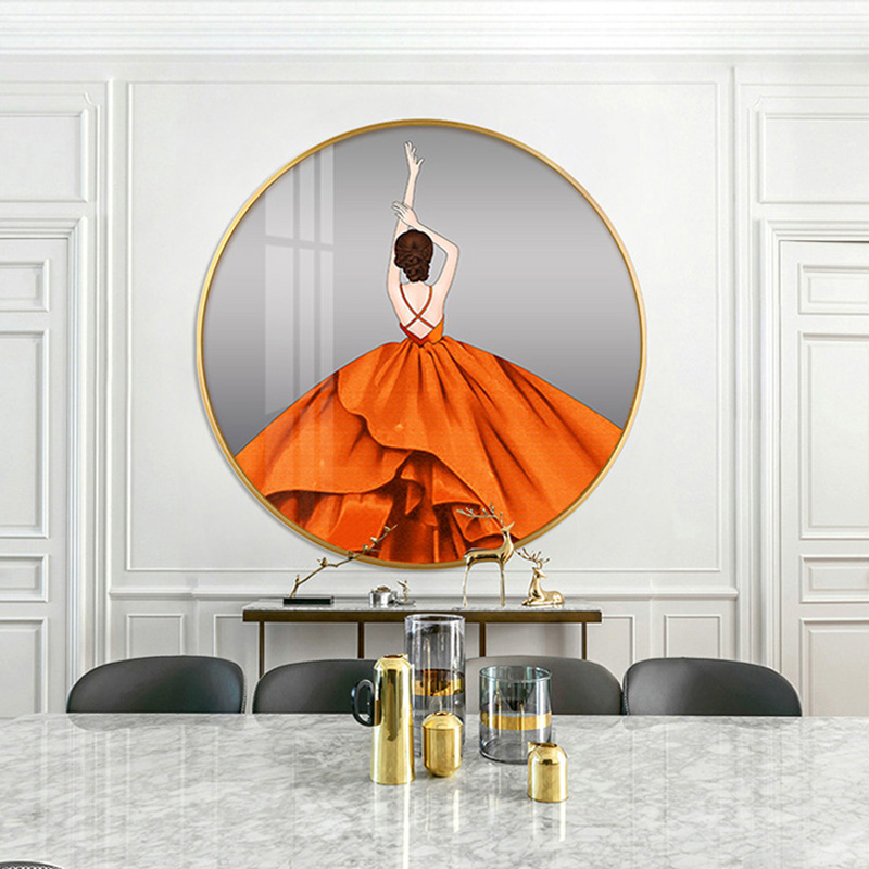 轻奢人物圆形装饰画m玄关美女艺术卧室床头美容院挂画走廊过道壁