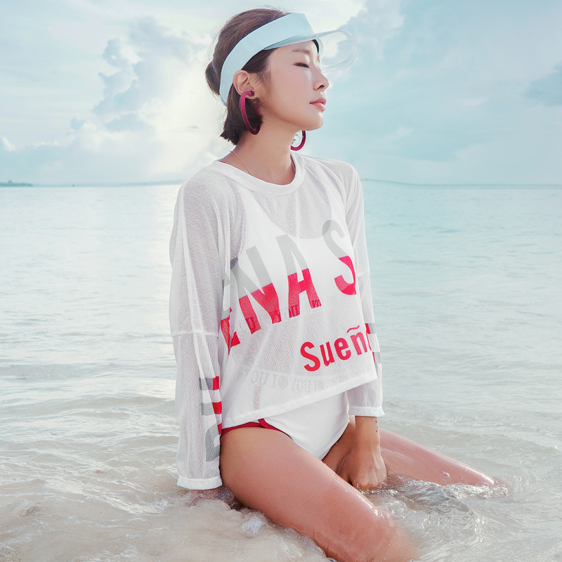 外搭罩衫夏泳衣女三件套长袖高级感分体温P泉沙滩海边保守遮肉