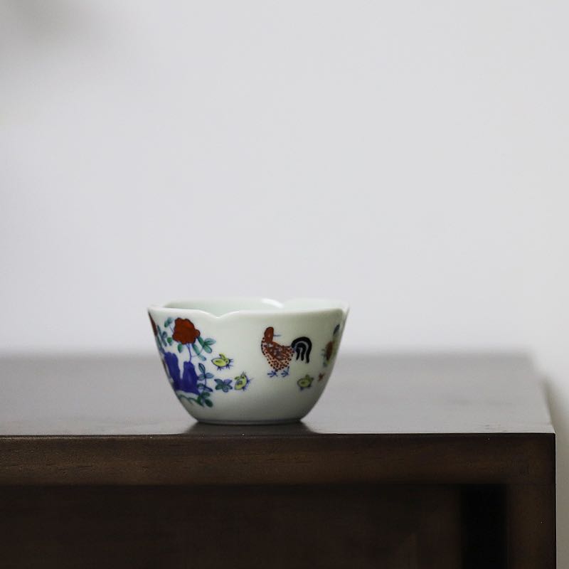 斗彩鸡缸杯 花口 仿s大明成化 纯手工主人杯 90cc
