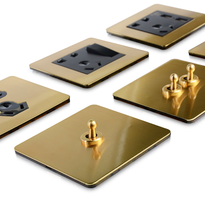 欧式轻奢风按钮开关面板个性复古开关H金属拉丝黄铜86型墙壁插座