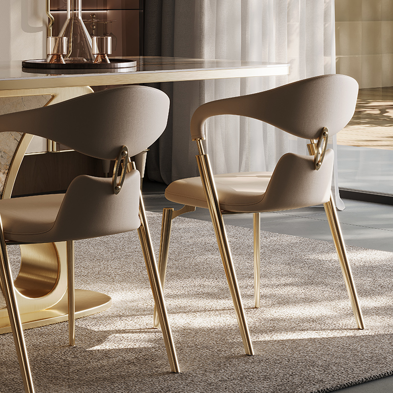 意式极简c餐椅轻奢高端家用客厅简约不锈钢拉丝洽谈靠背椅子