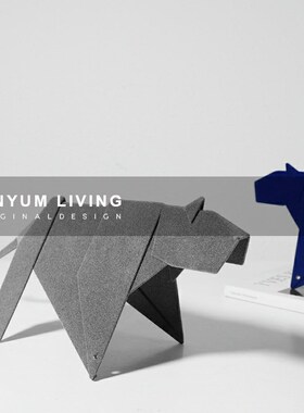 简约样板间售楼处家居客厅软装饰品创意轻奢猎R豹动物抽象金属摆