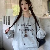 韩系圆领长袖 T恤女早秋字母印花宽松显瘦学院风亲肤耐磨休闲上衣