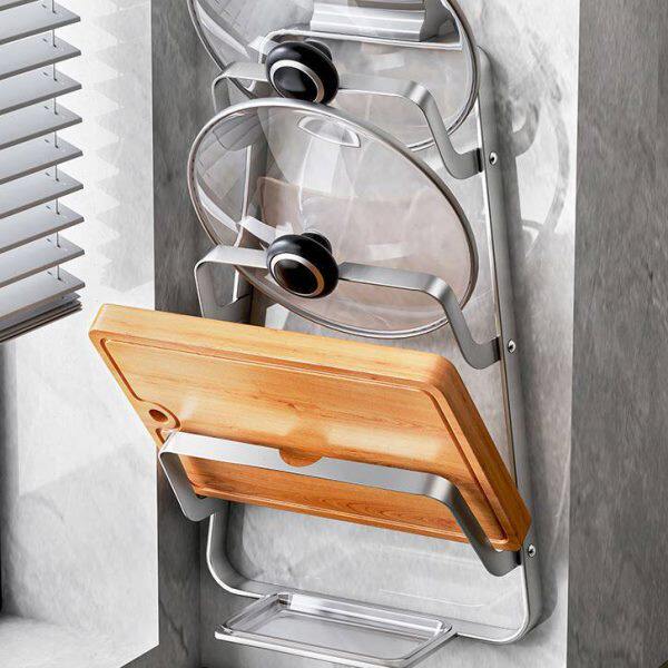 大锅盖放置器厨房304不锈钢免打孔壁挂式放菜板砧板收纳置物架子