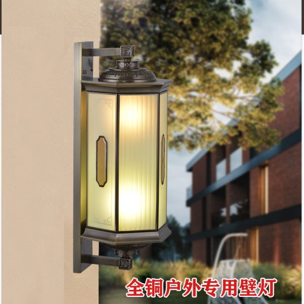 新中式纯铜壁灯防水户外复古吉祥如意大门柱子灯全铜别墅墙壁背景