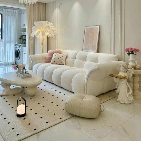 法式奶油风客厅布艺沙发简约现代网红直排钢琴键沙发轻奢三防沙发