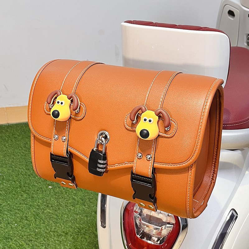 电动车尾箱复古皮革储物箱可爱卡通掌门狗摩托后尾包改装收纳神器