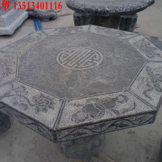 仿古石桌石凳石头圆桌石雕桌子青石做旧圆桌花园庭院摆设