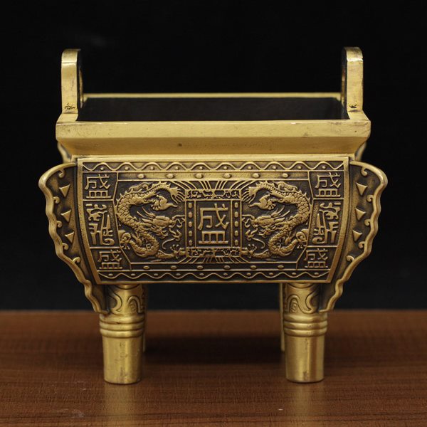 纯铜精工鼎盛千秋铜鼎摆件公司前台办公室装饰工艺品四方聚财香炉