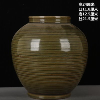 清光绪茶叶末釉刻花瓷罐子仿古董瓷器老物件民俗酒店摆件家居装饰