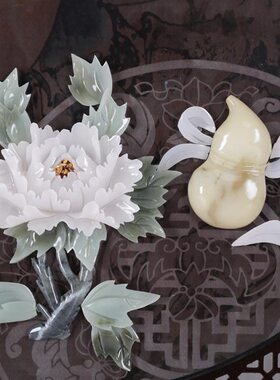 圆形玉雕画玉石挂画立体浮雕画客厅玄关沙发背景墙有框立体挂画