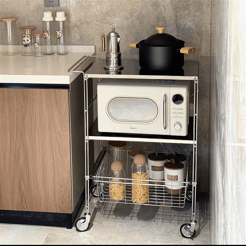 厨房置物架微波炉收纳家用不锈钢小推车F餐车烤箱烤盘储物2025新