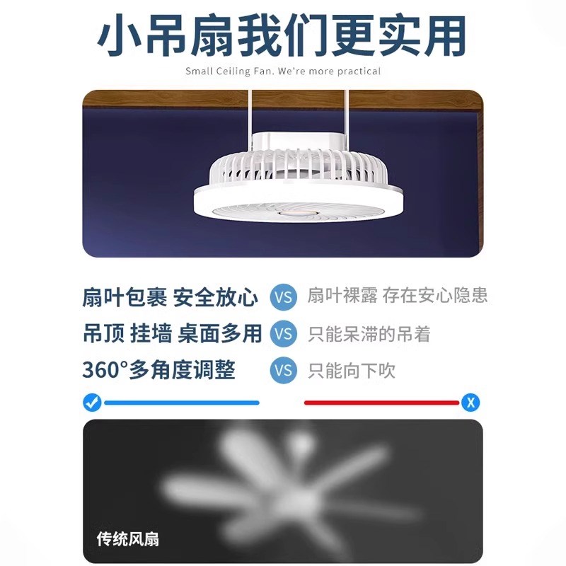 小吊扇床上宿舍s充电露营户外帐篷寝室上下P铺床头吊扇灯免挂钩