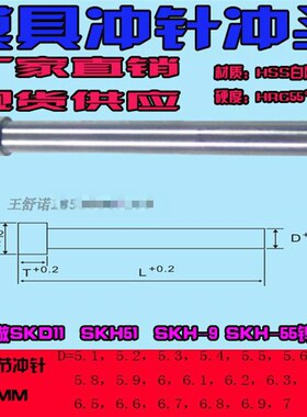 冲床配件模具配件冲头白钢冲针高速钢HSS二节一脑头的60长5.1-7