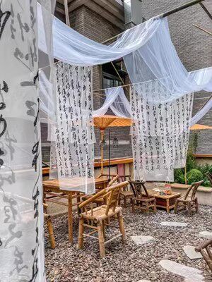 棉麻中国风书法桌布围炉煮茶中式禅意盖布纱幔仿古桌布挂纱背景布
