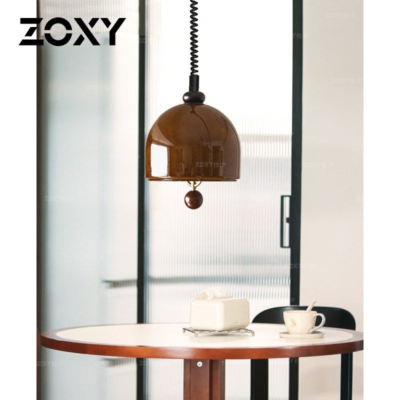 中古餐厅吊灯可升降法式侘寂风玻璃吧台茶室vintage餐桌复古灯