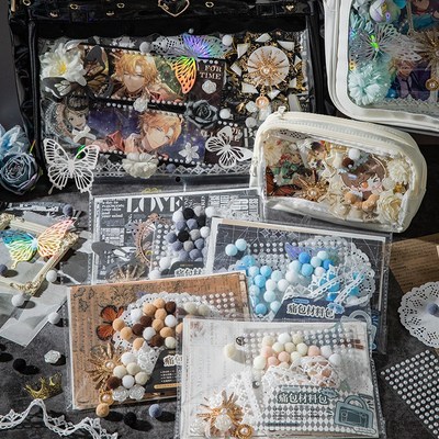 痛包diy材料全套吧唧托扎包蓝色系背景纸扎板套装蕾丝小食量假花