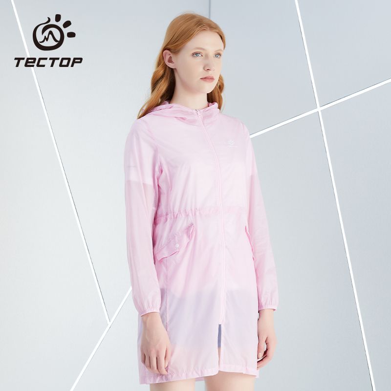 探拓户外夏季女士风衣外套时尚透气皮肤衣防泼水超轻中长款防晒衣