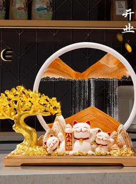 发财树招财猫流沙画摆件办公室客厅酒柜装饰乔迁新居开业礼物大吉