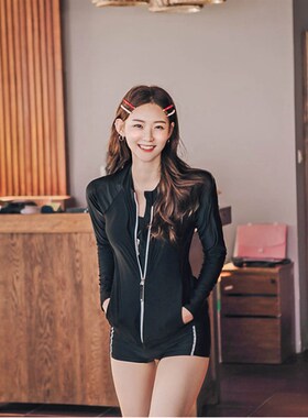 2019新款潮仙女范小仙风网红保守黑色三件套分体平角裤显瘦泳衣女