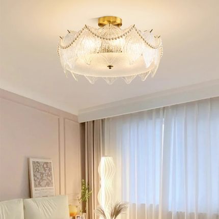 法式吸顶灯奶油风后简约卧室大气创意银杏叶珍珠书房灯具