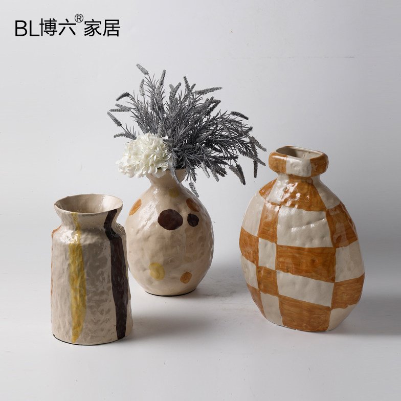 复古民宿装饰器皿禅意陶罐花瓶陶瓷摆件客厅插花轻奢瓷器装饰摆设