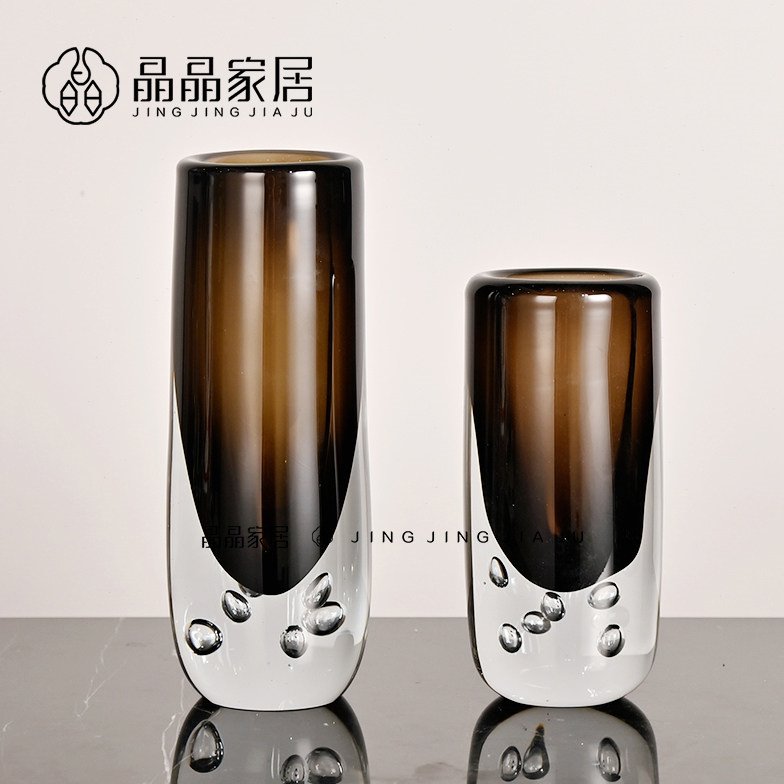 现代轻奢极简圆形琉璃加厚玻璃花瓶水培插花样板酒店玄关卧室摆件