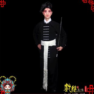 京剧戏曲黑素打衣京剧舞台演出男戏剧武松打虎夜行衣家丁匪徒戏服