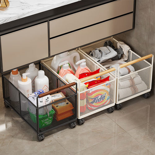 可移动书包置物架带滑轮收纳筐