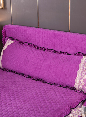 夹棉加厚双人长枕套1.5米法莱绒枕头罩长情侣单人夫妻水晶绒紫色