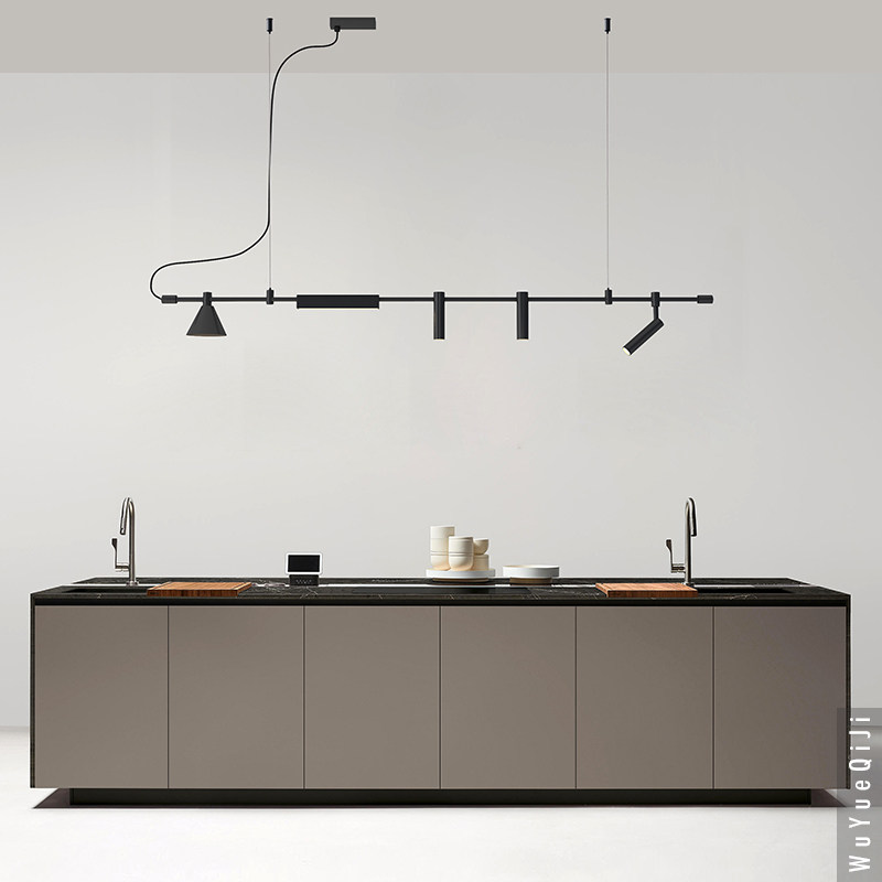 简约创意餐厅吧台岛台设计感艺术吊灯商铺前台工业风黑色长条灯具