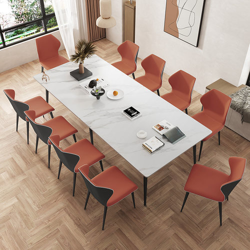 速发北欧灰色岩板大板桌简约会议桌长桌大理石条桌接待洽谈桌椅组