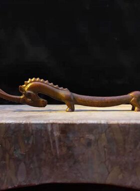 实心老铜羚羊茶道小摆件日式茶道配件古玩铜件摆件紫铜茶宠小铜器