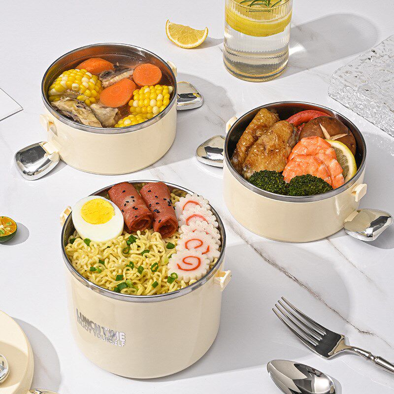学生多层圆形提桶饭盒 不锈钢上班族保温午餐便当盒大容量