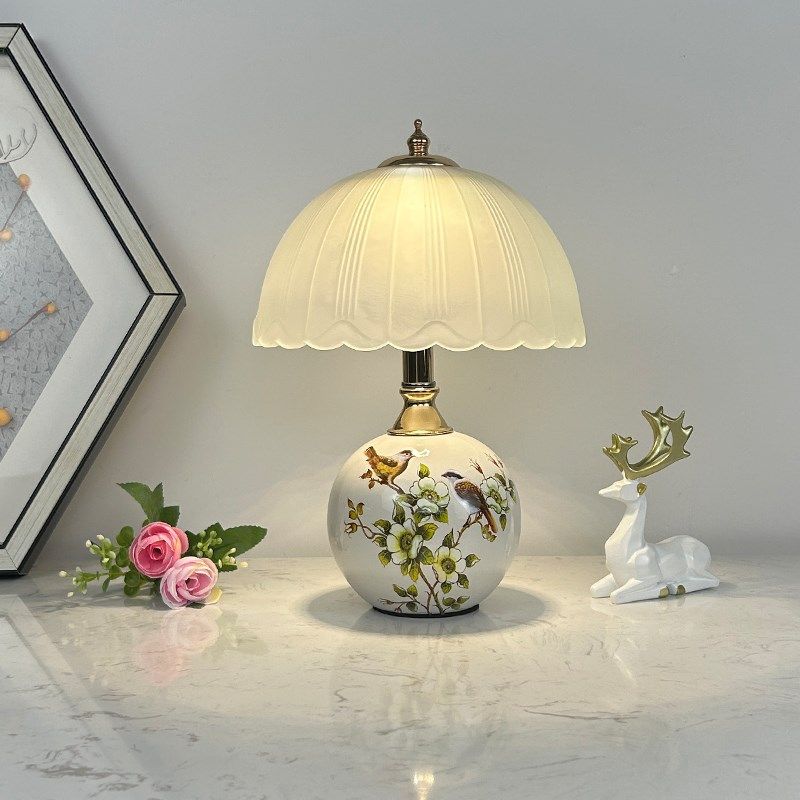 欧式花鸟圆球台灯卧室床头灯创意氛围小夜灯LED充电触摸调光节能