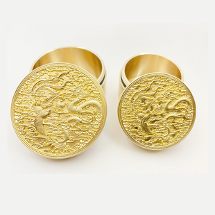 多功能铜墨盒带盖拧紧文房四宝书法墨盘旋盖龙凤雕刻黄铜墨盘砚台